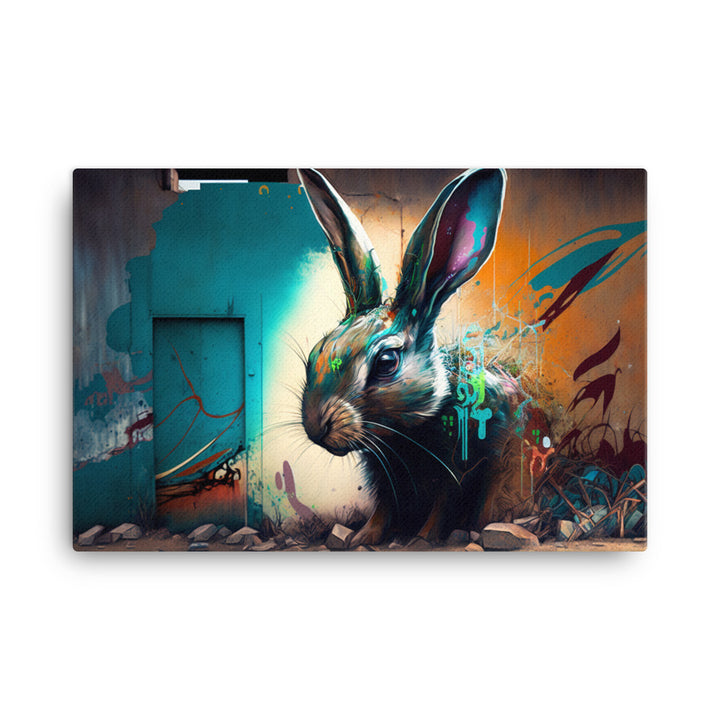 Rabbit in graffiti art canvas - Posterfy.AI