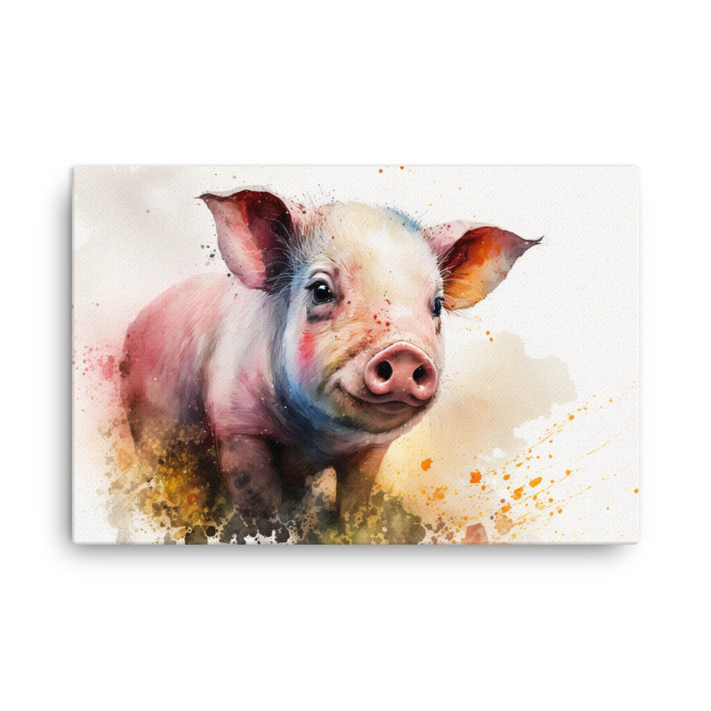 Pig in watercolour canvas - Posterfy.AI