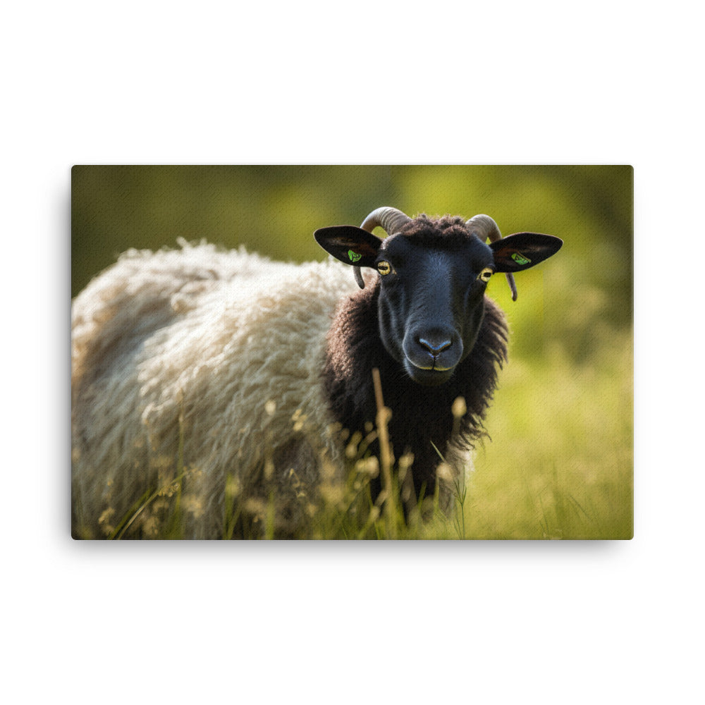 Curious Suffolk Sheep Ewe in the Meadow canvas - Posterfy.AI