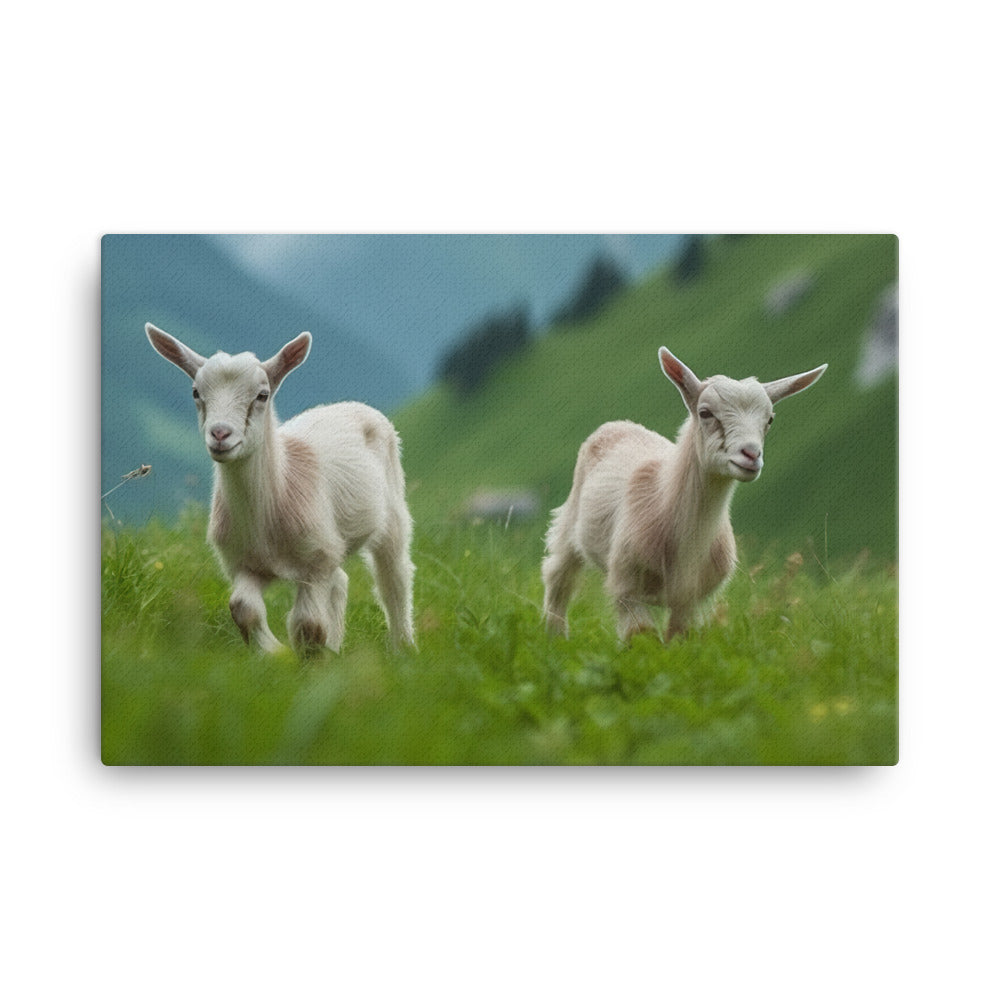 Adorable Saanen Goat Kids canvas - Posterfy.AI