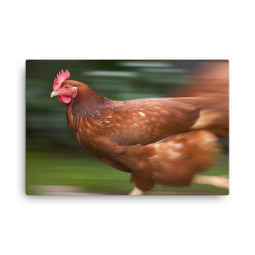 Rhode Island Red Chicken in Motion canvas - Posterfy.AI