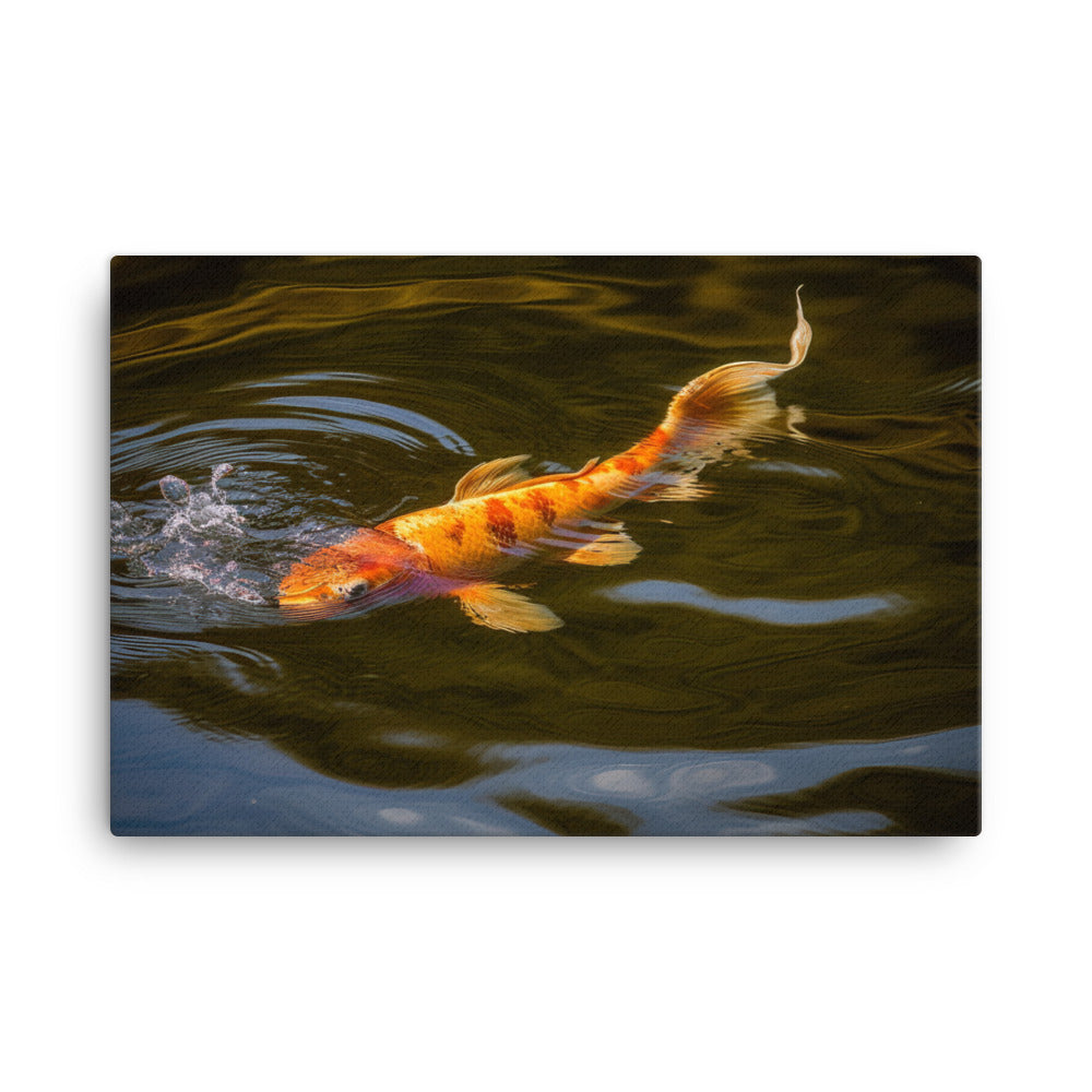 Golden Koi Swimming in Tranquil Pond canvas - Posterfy.AI