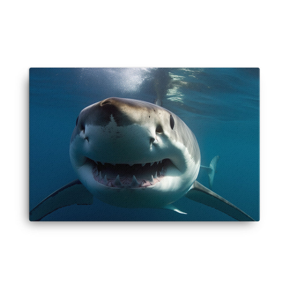 Face to Face Encounter with a Great White Shark canvas - Posterfy.AI