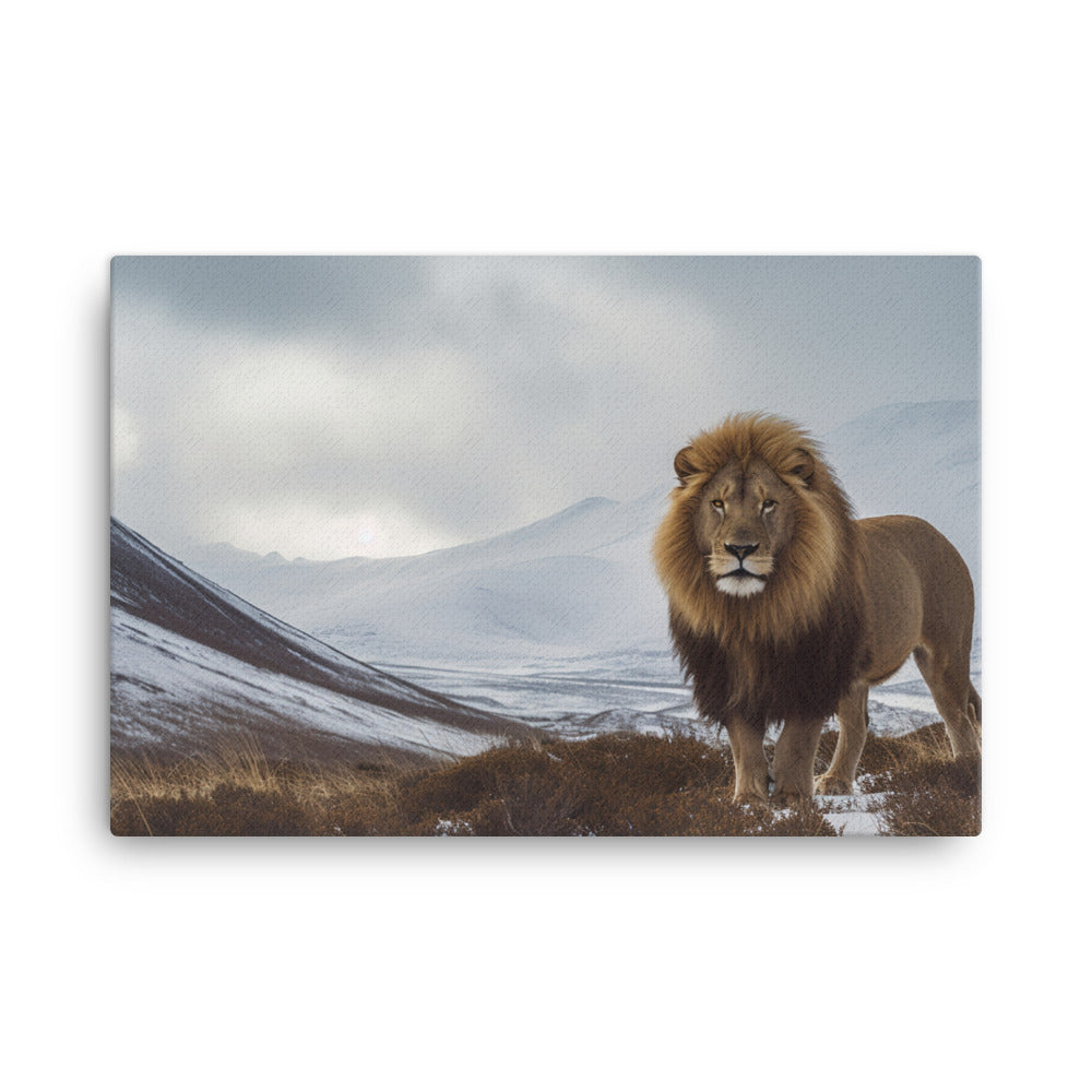 Lion King in a Winter Wonderland canvas - Posterfy.AI