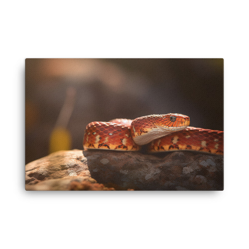 A corn snake basks on a rock in the sun canvas - Posterfy.AI