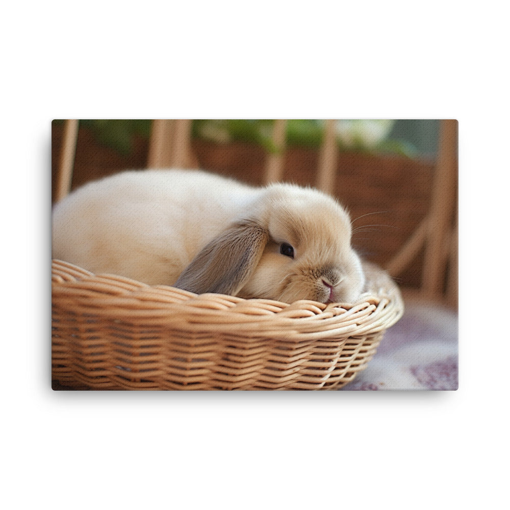 Mini Lop Bunny in a Wicker Basket canvas - Posterfy.AI