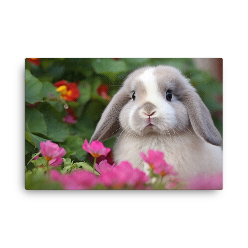Adorable Mini Lop Bunny in a Garden canvas - Posterfy.AI