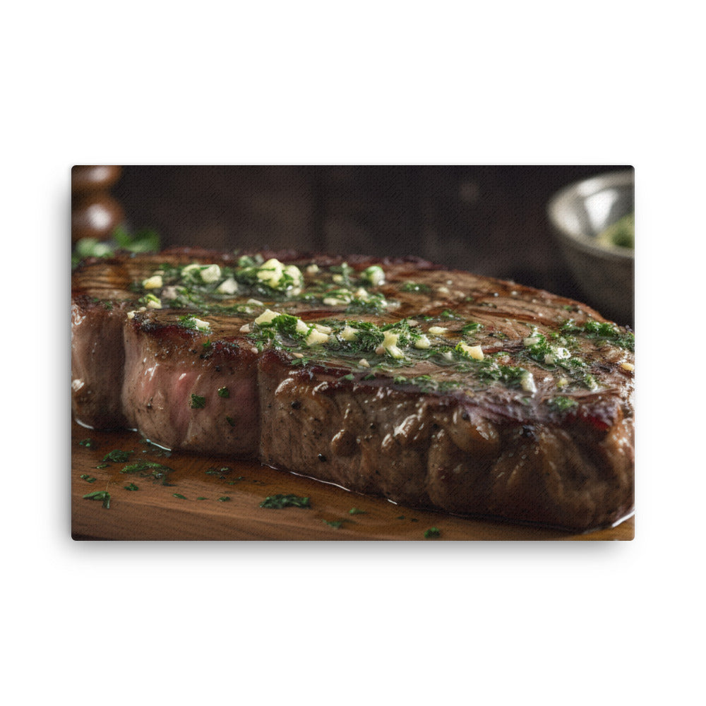 New York Strip Steak with Garlic Butter and Herbs canvas - Posterfy.AI