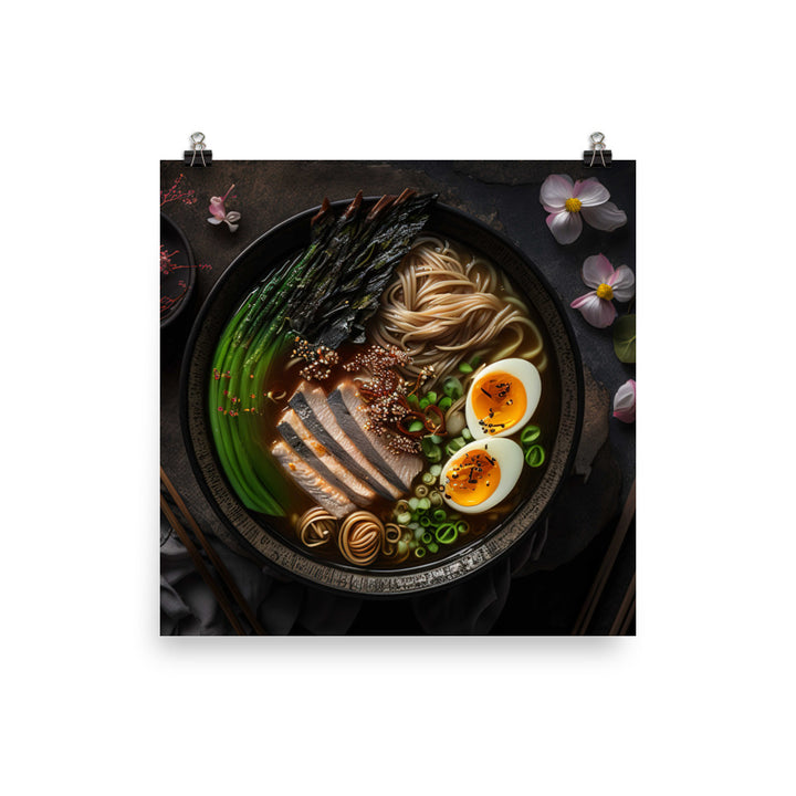 A steaming bowl of rich and savory tonkotsu ramen photo paper poster - Posterfy.AI