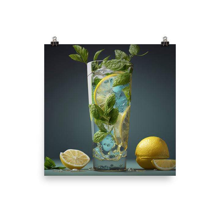 A tall glass of sparkling lemonade photo paper poster - Posterfy.AI