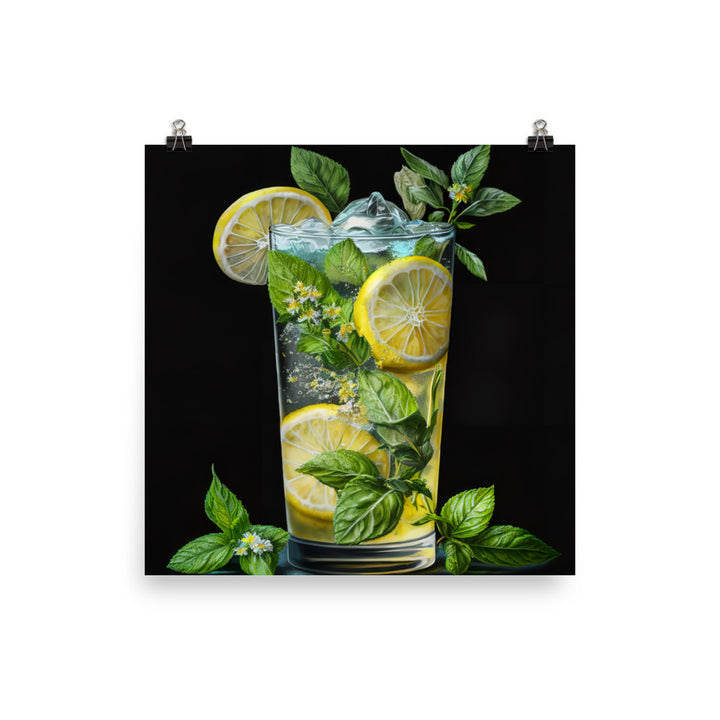 A tall glass of sparkling lemonade photo paper poster - Posterfy.AI