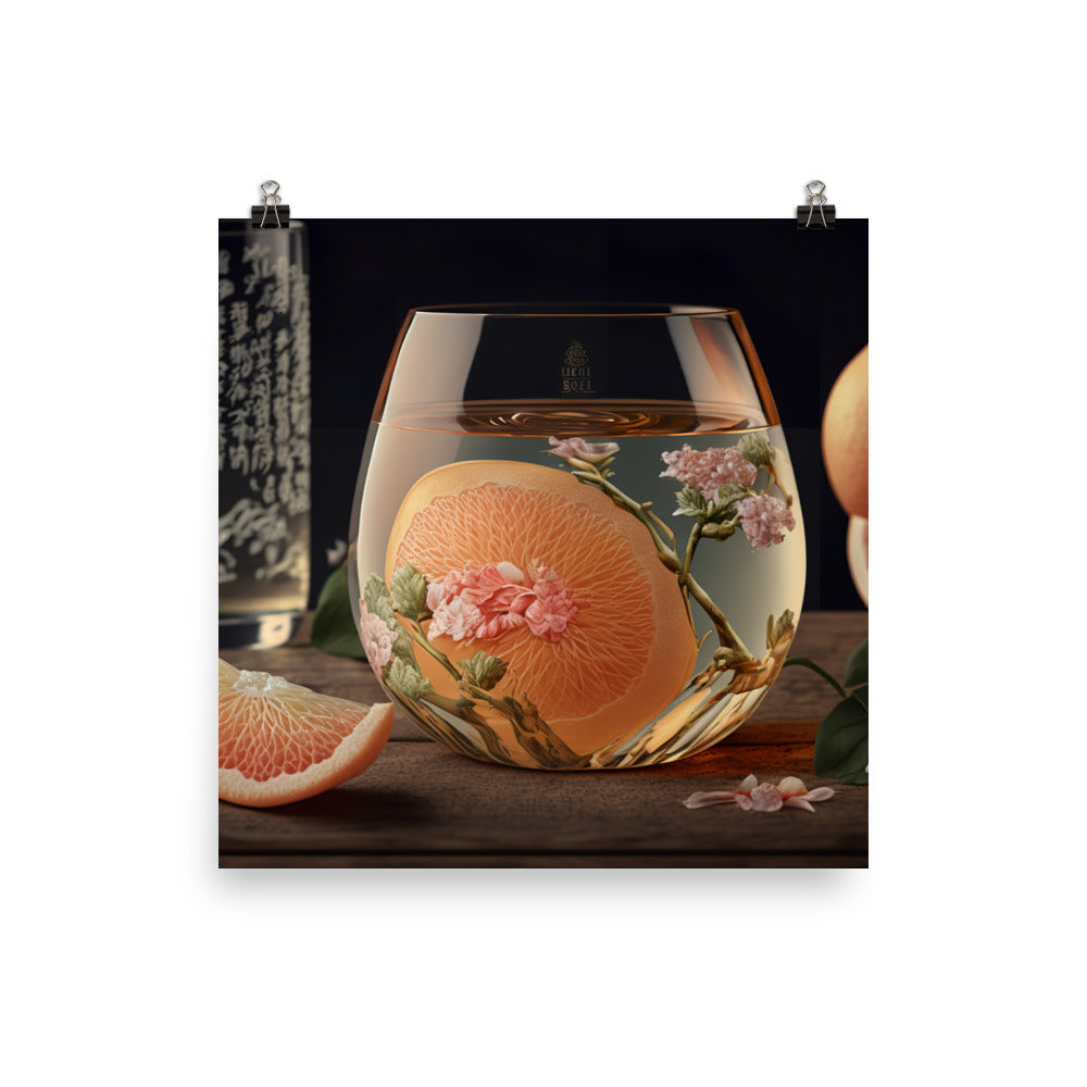 A side view of a clear glass of junmai ginjo sake with a floral aroma photo paper poster - Posterfy.AI