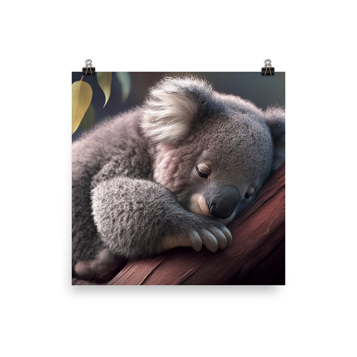 A sleepy baby koala curled up in a tree photo paper poster - Posterfy.AI