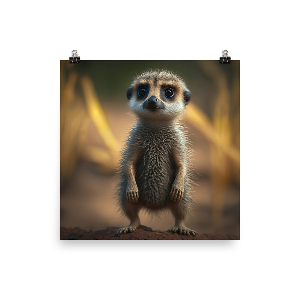 A curious baby meerkat standing up on its hind legs photo paper poster - Posterfy.AI
