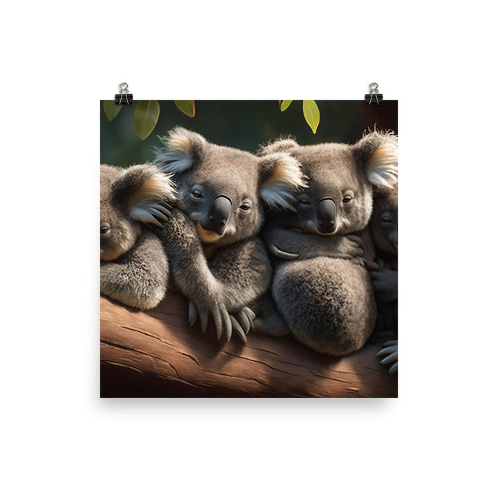 A group of koalas huddled together on a tree limb photo paper poster - Posterfy.AI