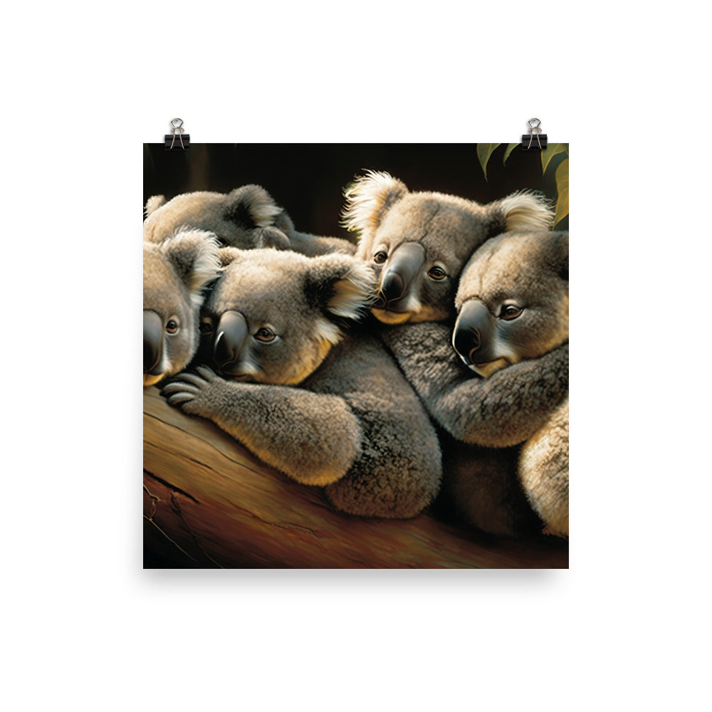 A group of koalas huddled together on a tree limb photo paper poster - Posterfy.AI