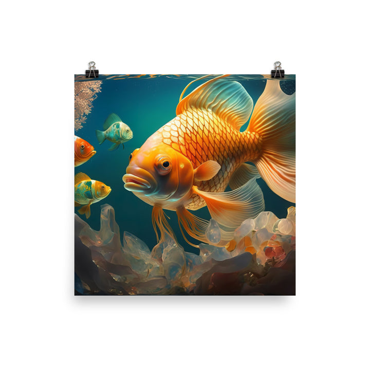 The bright hues and intricate patterns of fancy goldfish photo paper poster - Posterfy.AI
