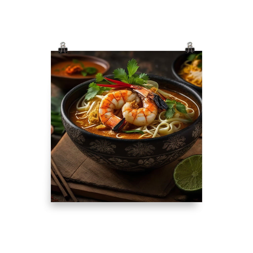 A hearty bowl of laksa with prawns photo paper poster - Posterfy.AI
