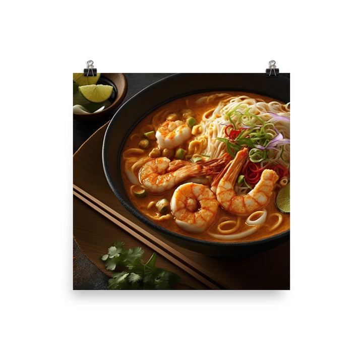 A hearty bowl of laksa with prawns photo paper poster - Posterfy.AI