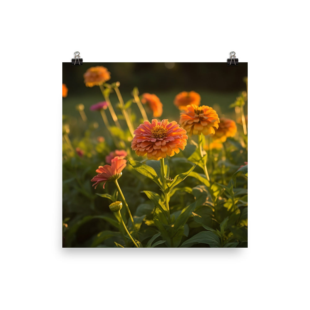 Zinnias in the Golden Hour photo paper poster - Posterfy.AI