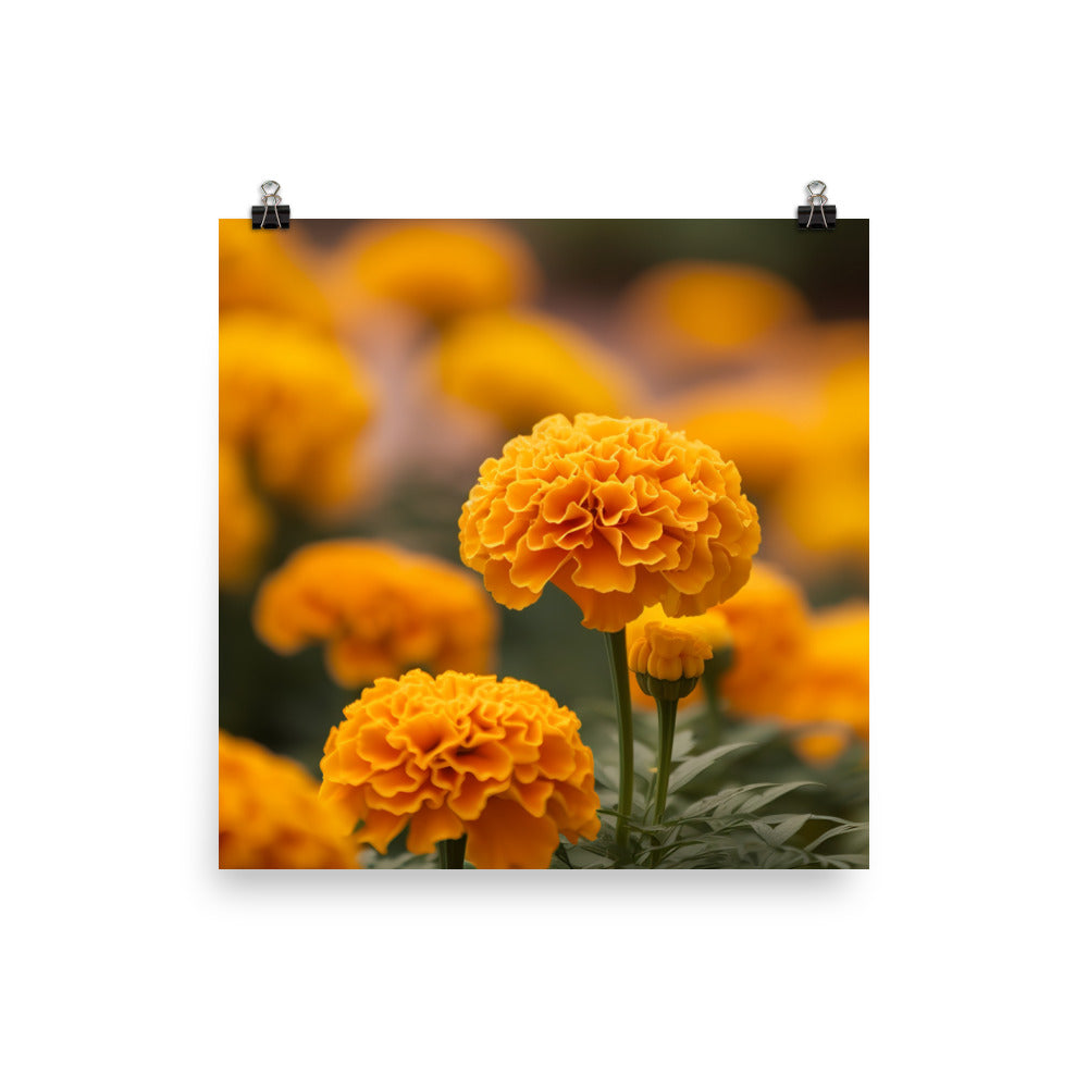 Exploring the Delicate Beauty of Marigolds photo paper poster - Posterfy.AI