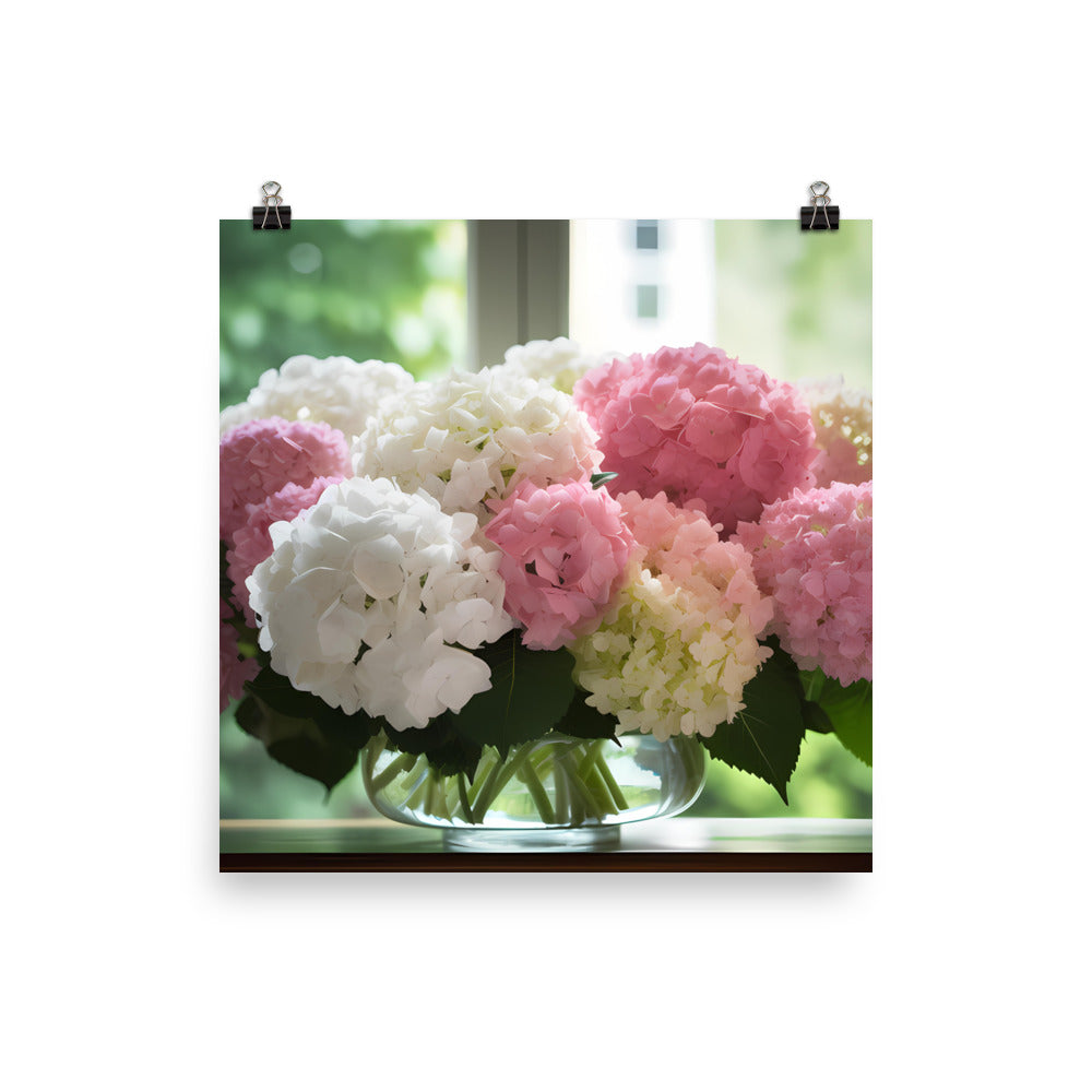 Pink and White Hydrangea Bouquet photo paper poster - Posterfy.AI