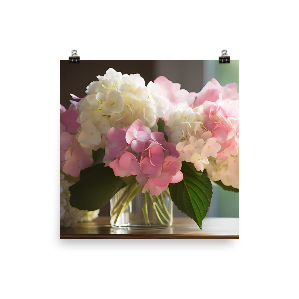 Pink and White Hydrangea Bouquet photo paper poster - Posterfy.AI