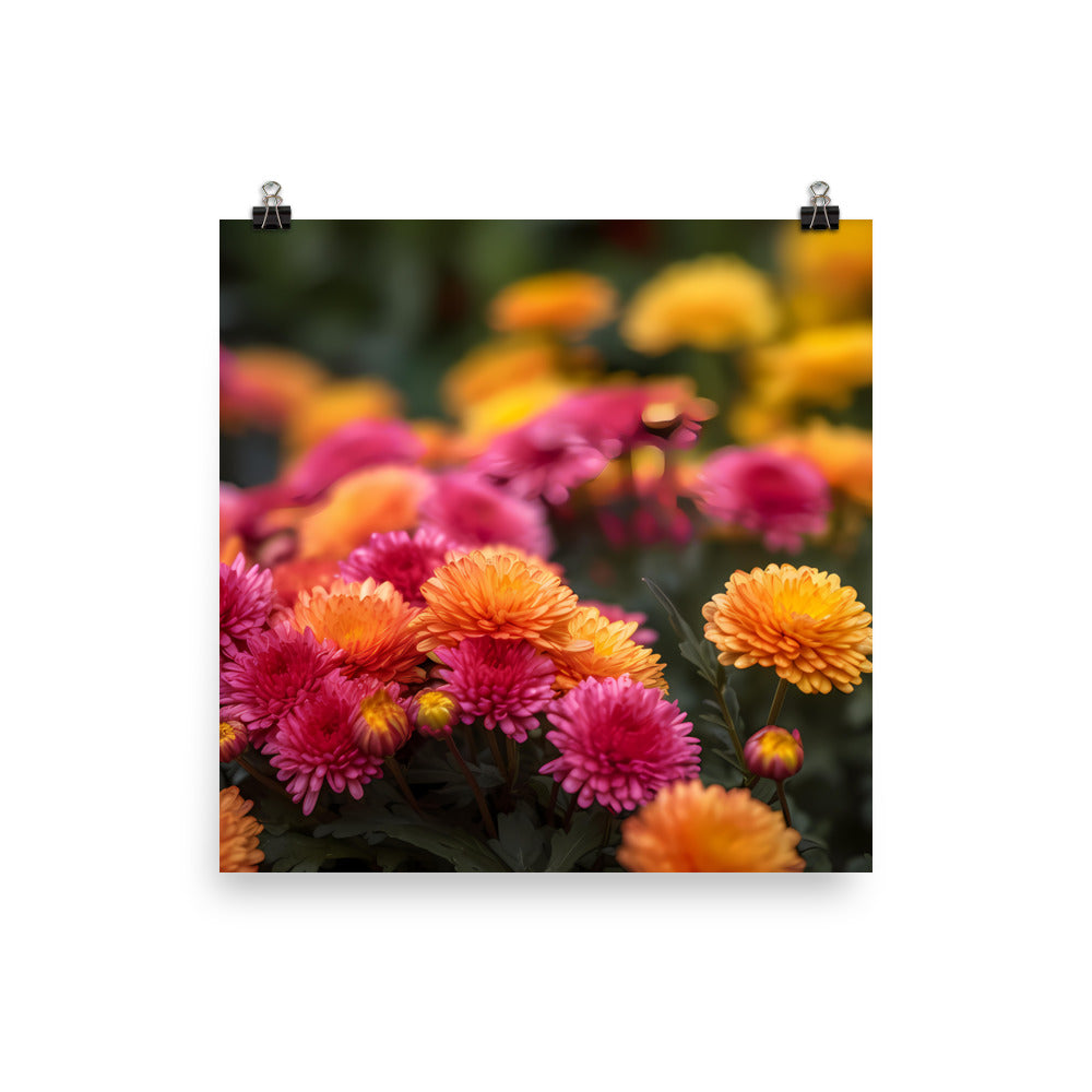 Vibrant Chrysanthemums in the Garden photo paper poster - Posterfy.AI
