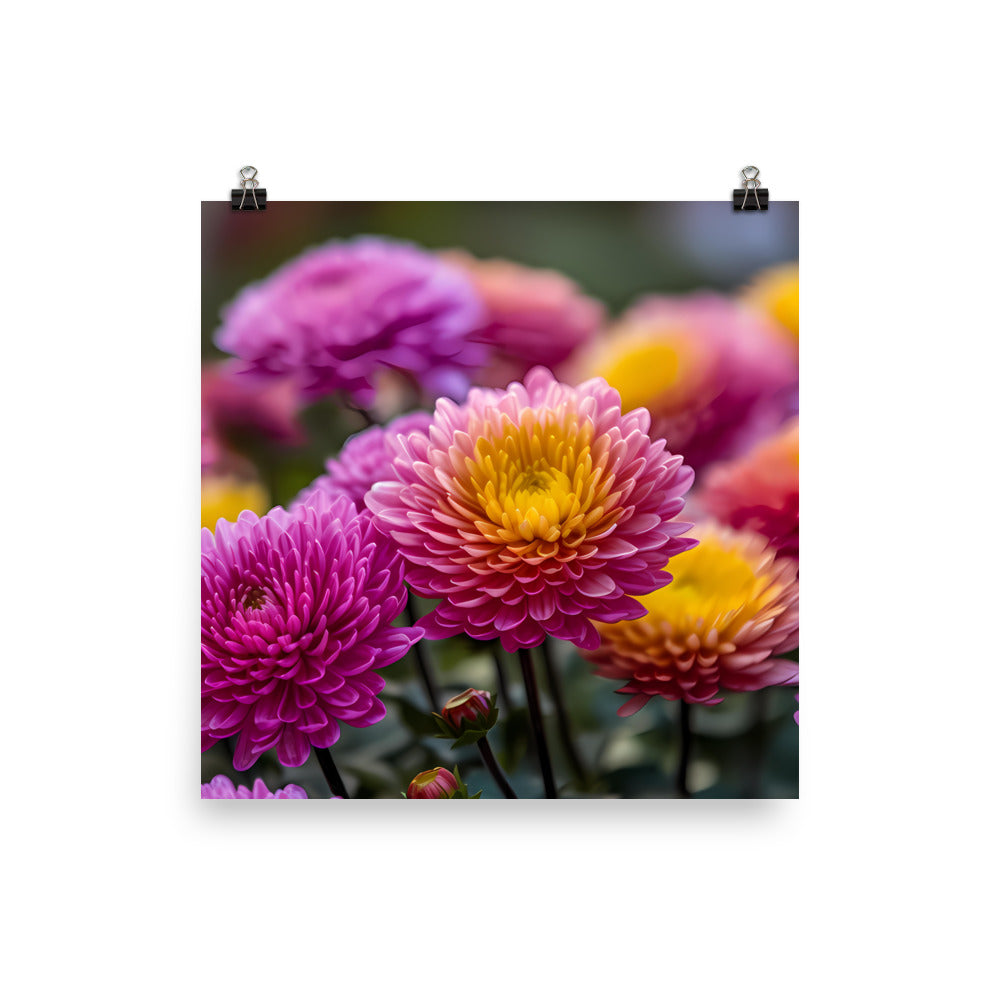 Vibrant Chrysanthemums in the Garden photo paper poster - Posterfy.AI