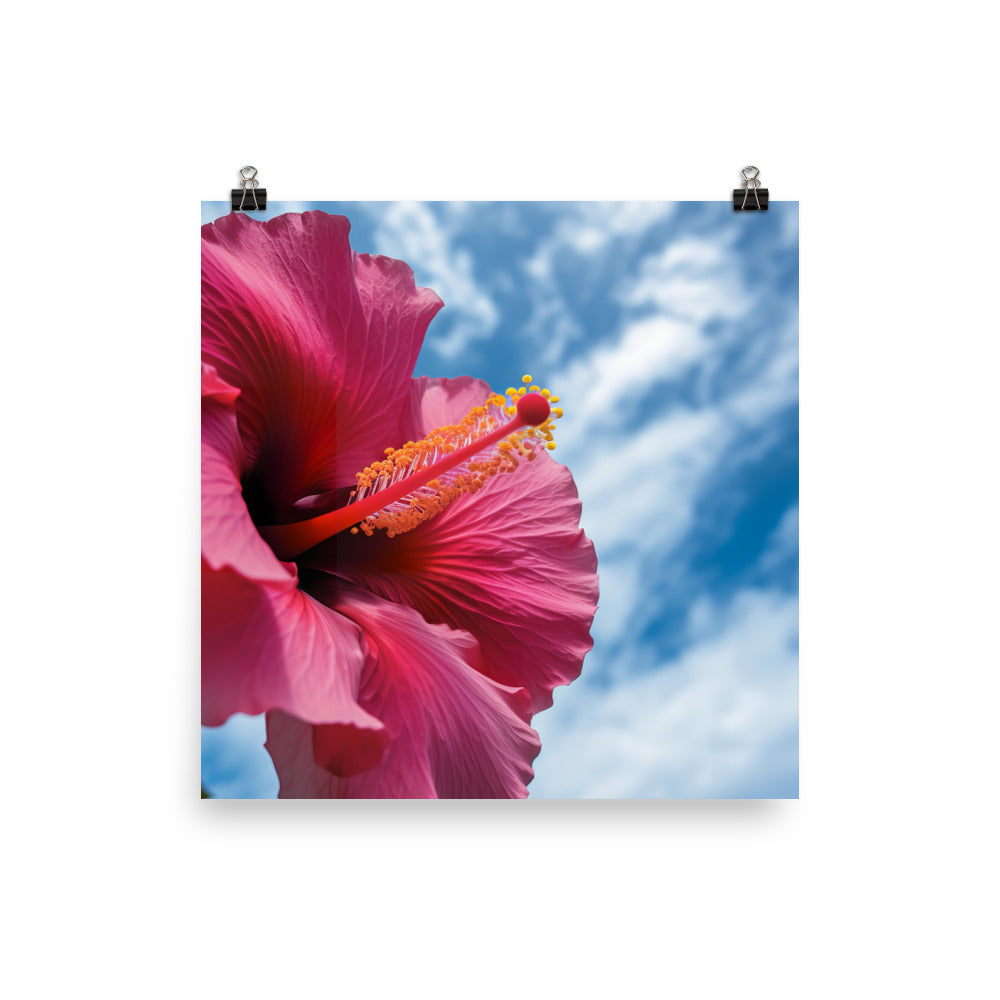 Hibiscus Flower Against a Blue Sky photo paper poster - Posterfy.AI