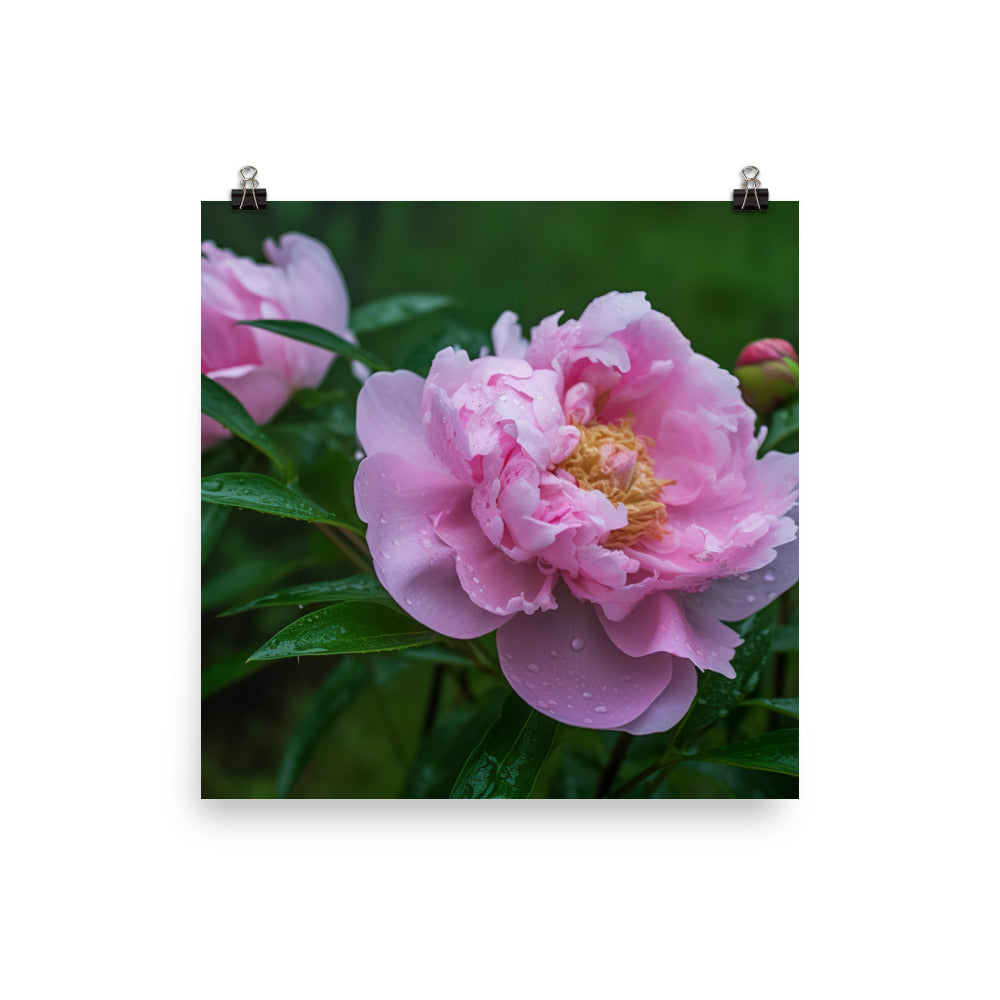 Peony Blossoms in the Morning Dew photo paper poster - Posterfy.AI