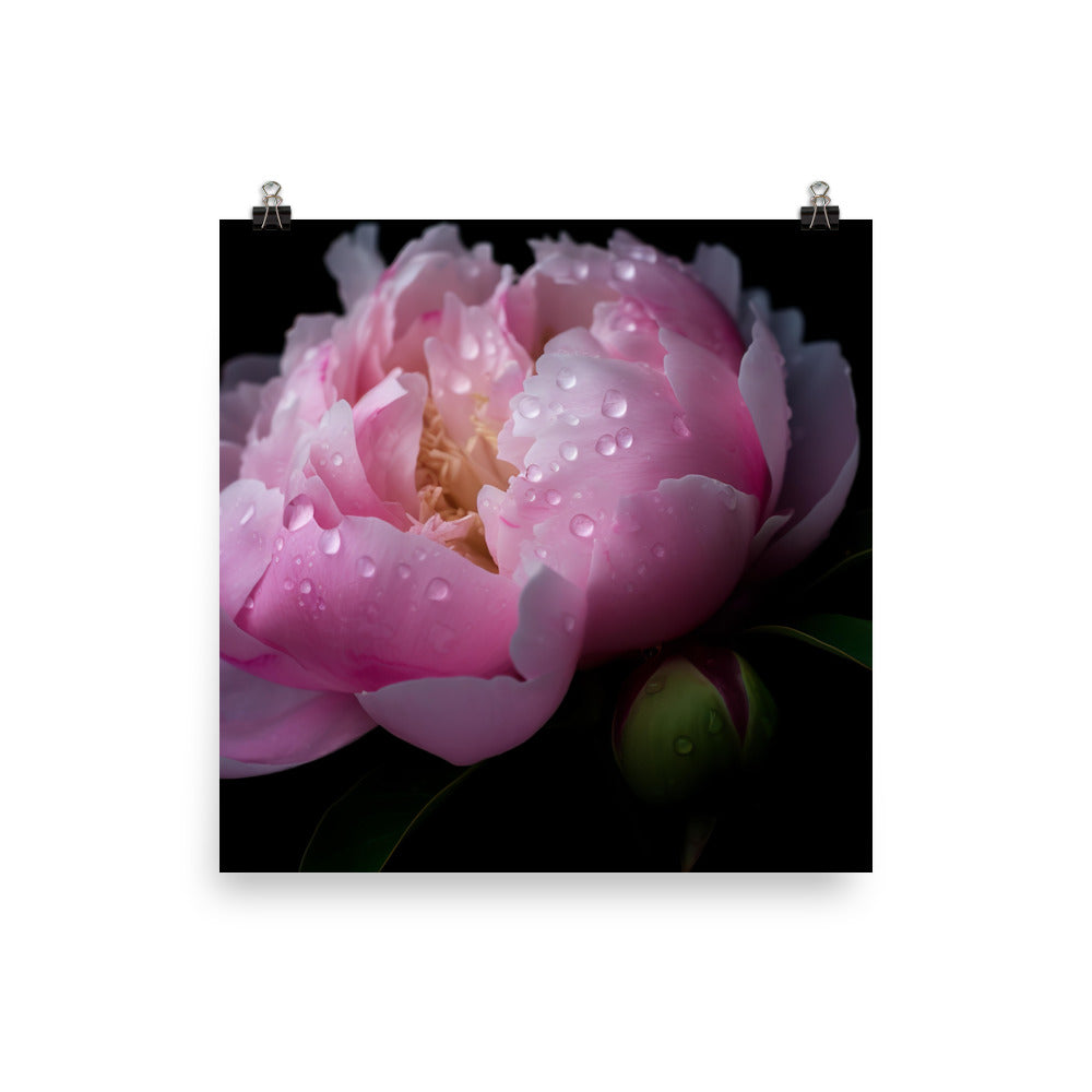 Peony Blossoms in the Morning Dew photo paper poster - Posterfy.AI