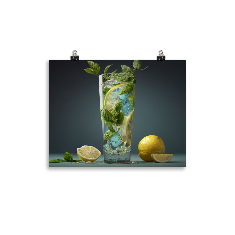 A tall glass of sparkling lemonade photo paper poster - Posterfy.AI