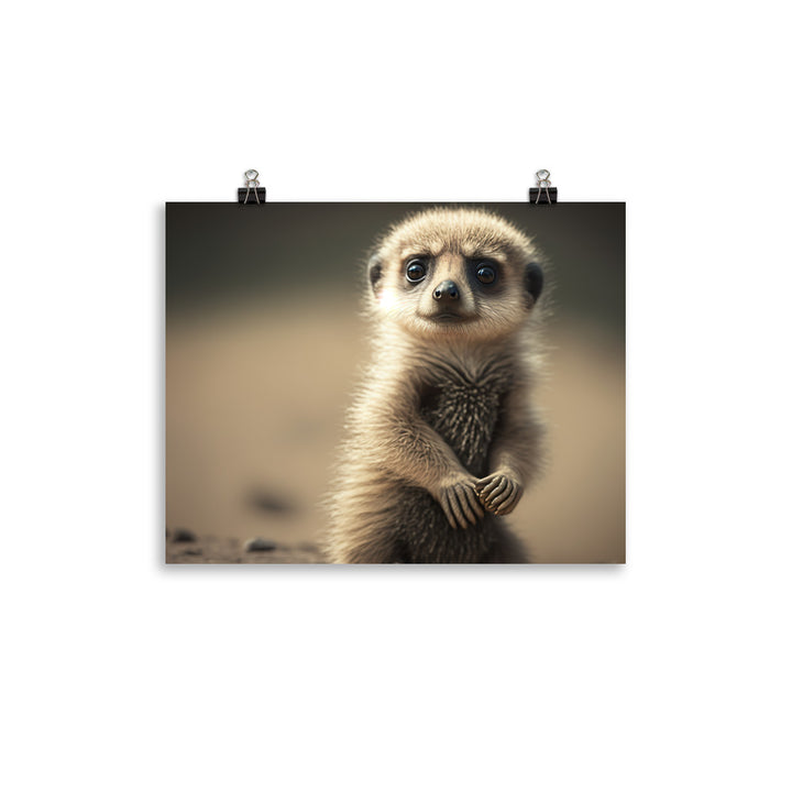 A curious baby meerkat standing up on its hind legs photo paper poster - Posterfy.AI