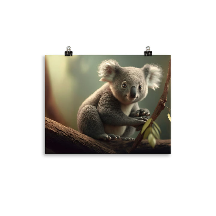 A majestic koala perched at the top of a tall eucalyptus tree photo paper poster - Posterfy.AI