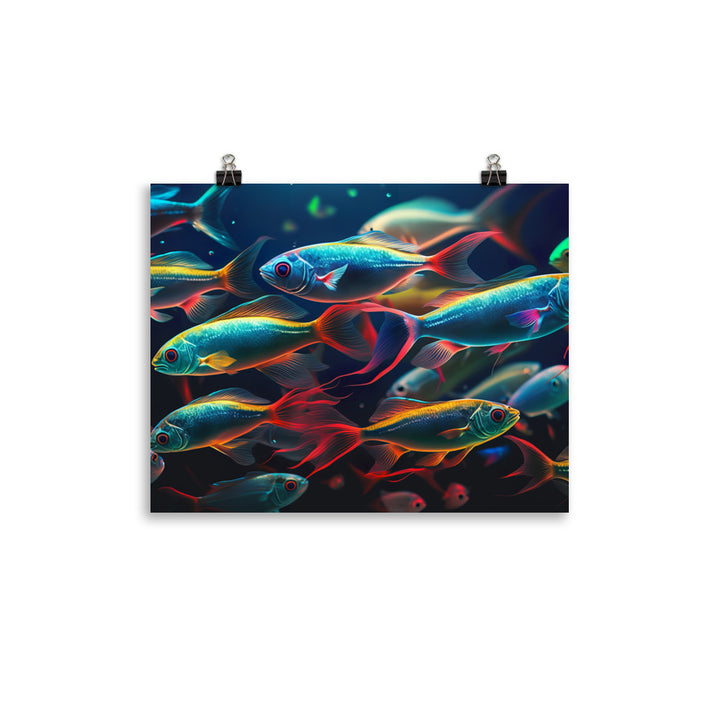 Neon tetras swimming in a brightly lit aquarium photo paper poster - Posterfy.AI