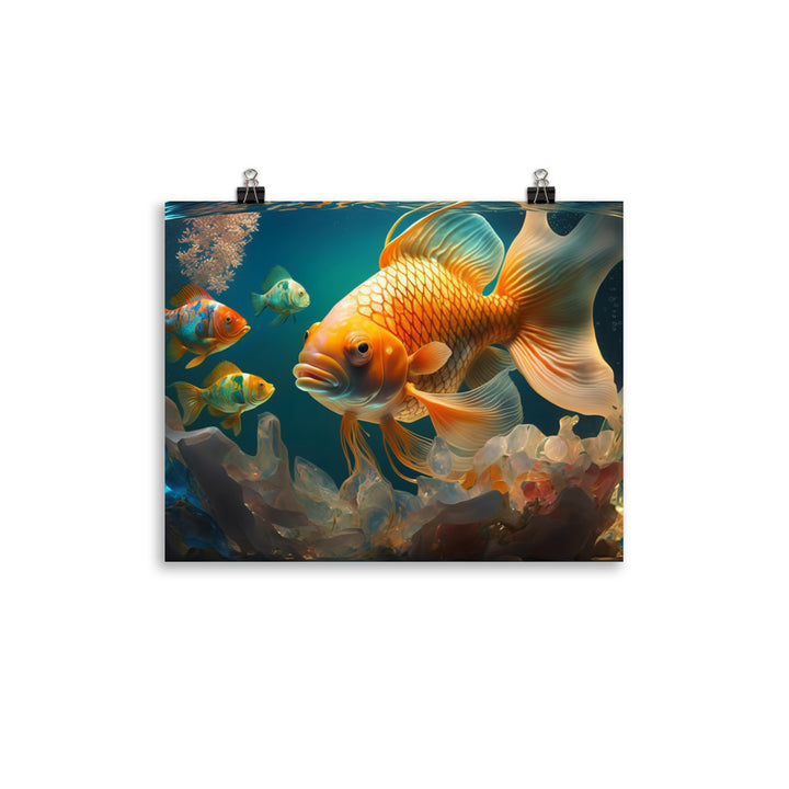 The bright hues and intricate patterns of fancy goldfish photo paper poster - Posterfy.AI