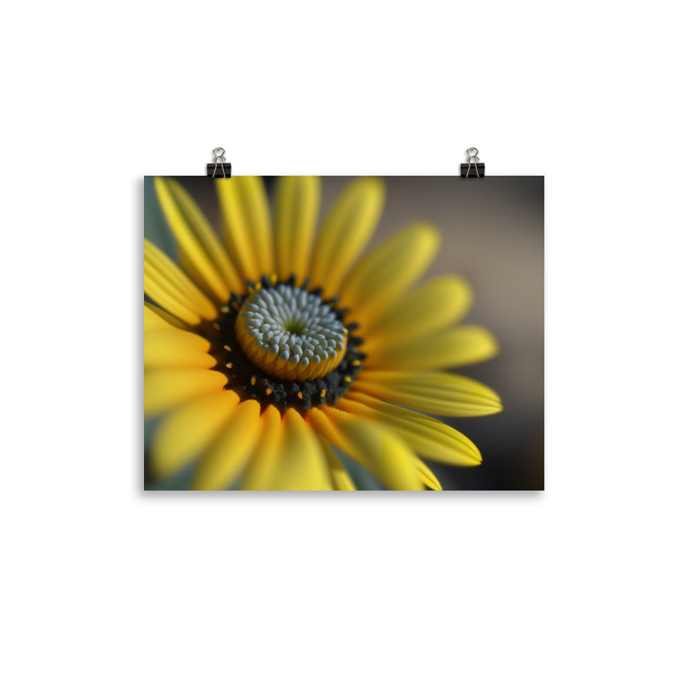 A macro shot of a yellow daisy photo paper poster - Posterfy.AI