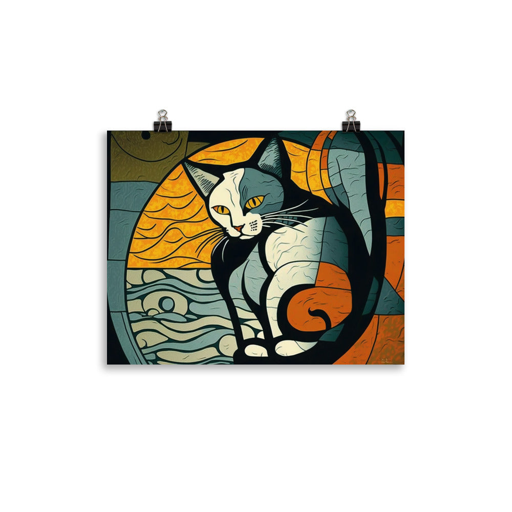 Cat in colorful cubism style photo paper poster - Posterfy.AI