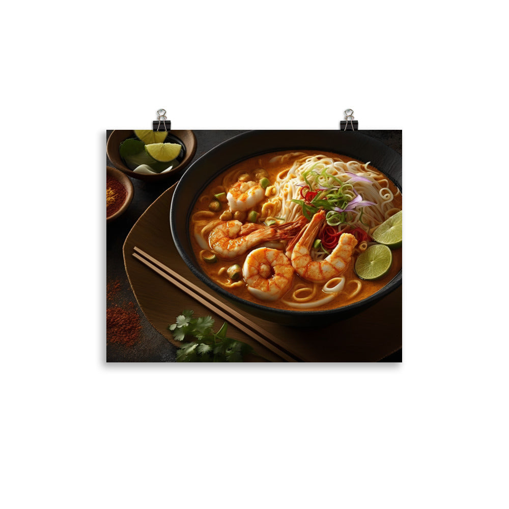 A hearty bowl of laksa with prawns photo paper poster - Posterfy.AI