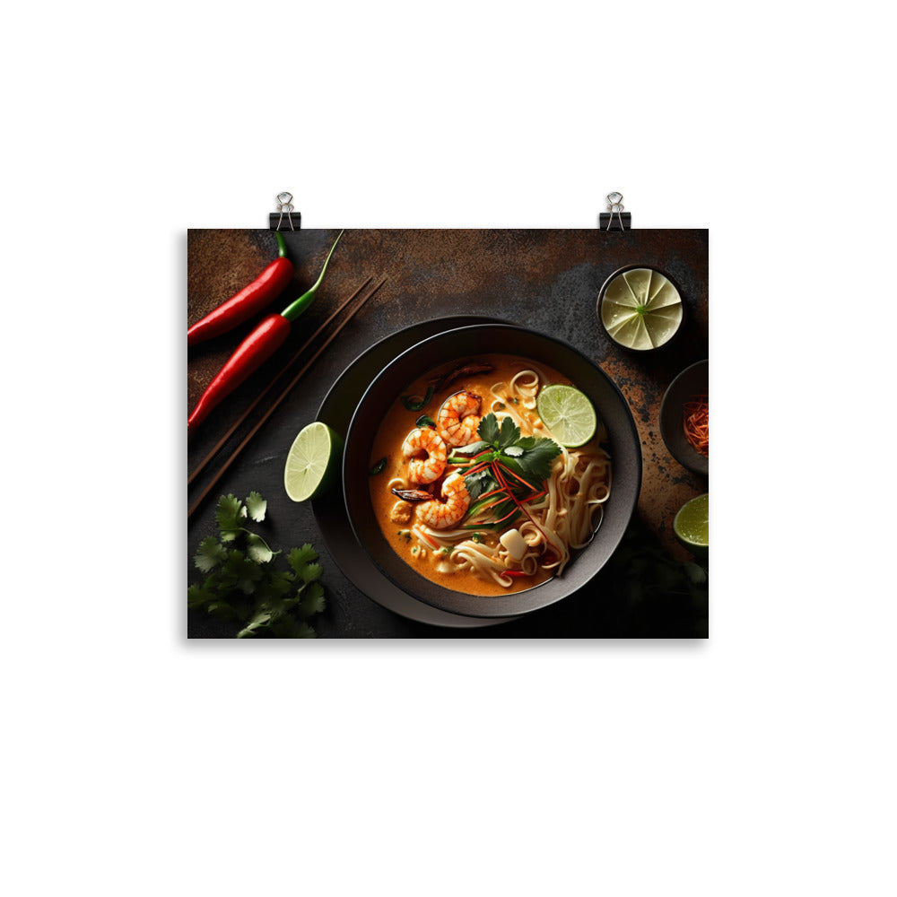 A hearty bowl of laksa with prawns photo paper poster - Posterfy.AI