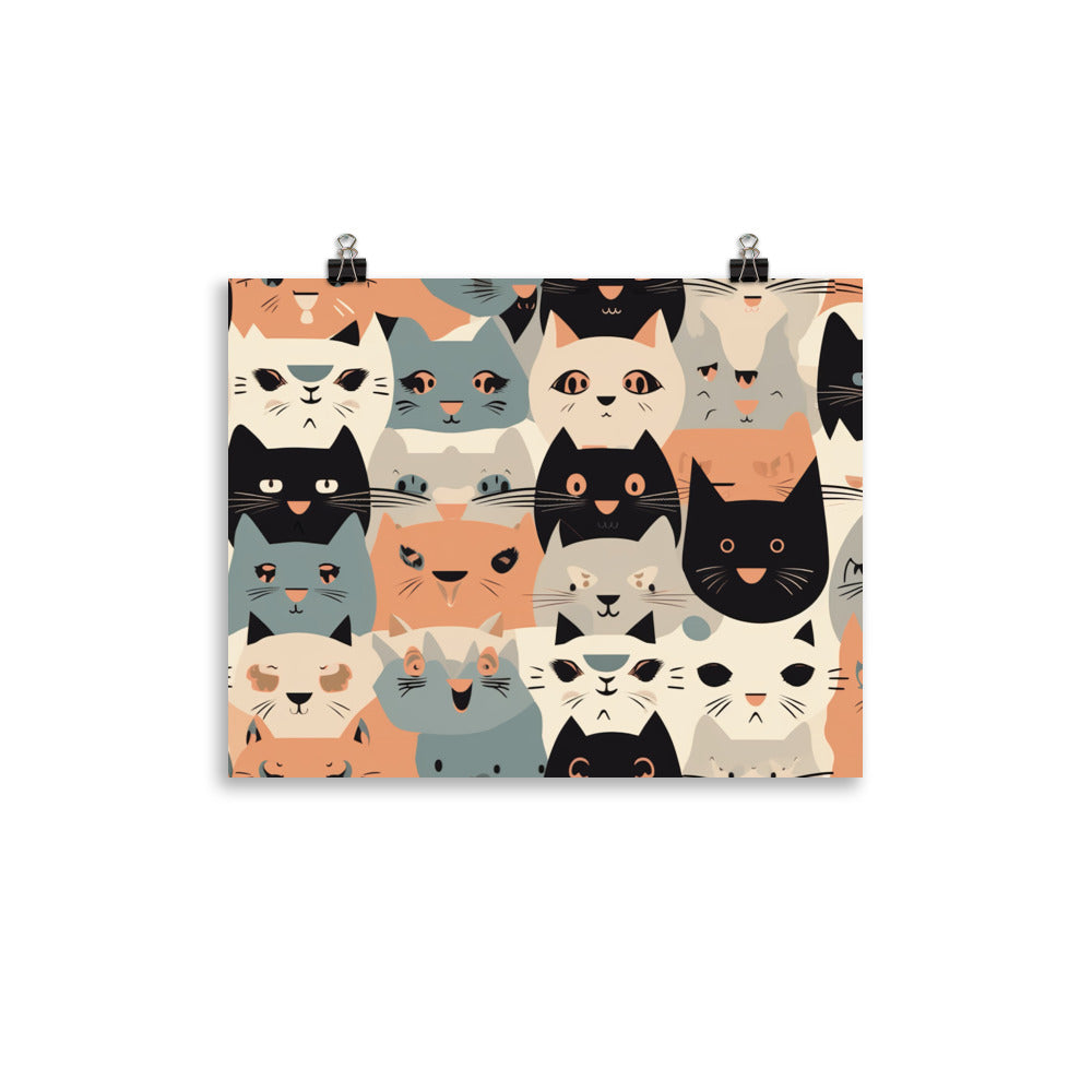 Cat faces Pattern photo paper poster - Posterfy.AI