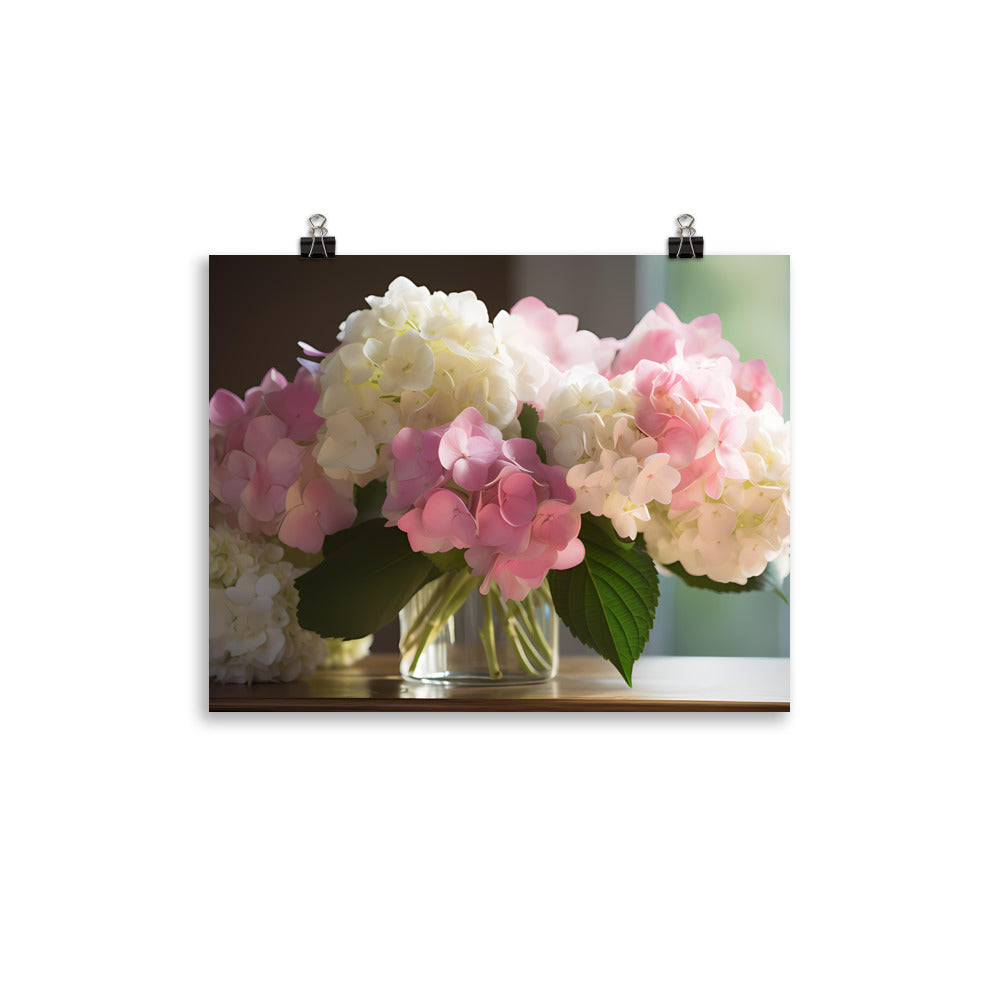 Pink and White Hydrangea Bouquet photo paper poster - Posterfy.AI