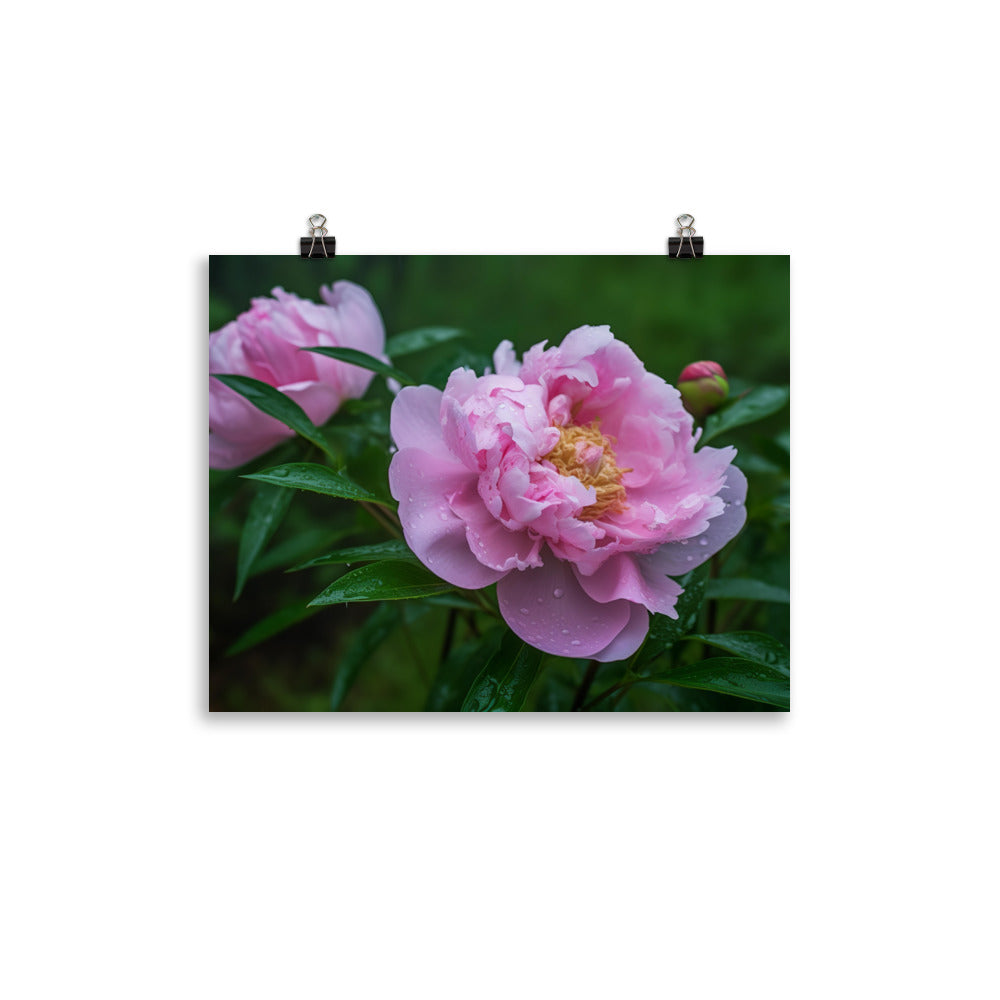 Peony Blossoms in the Morning Dew photo paper poster - Posterfy.AI