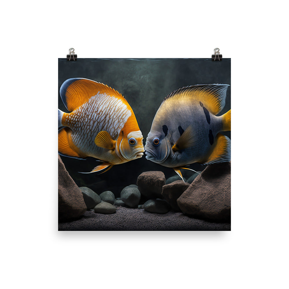 A pair of angelfish guarding their eggs photo paper poster - Posterfy.AI