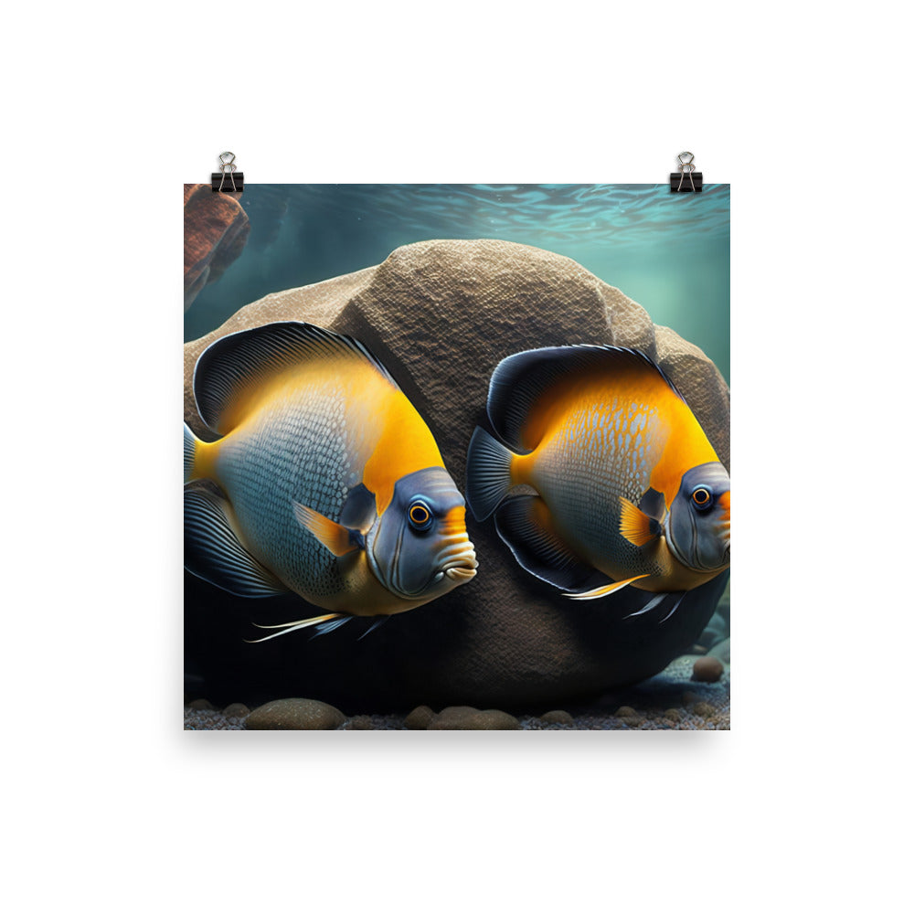 A pair of angelfish guarding their eggs photo paper poster - Posterfy.AI