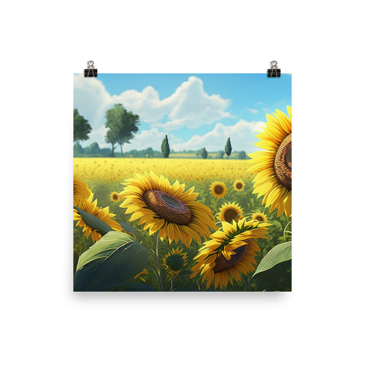 The beauty of a sunny meadow of bright yellow sunflowers photo paper poster - Posterfy.AI