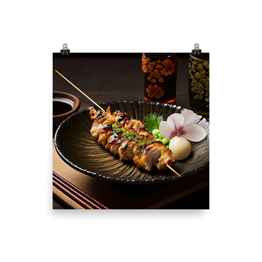 A Delicious Japanese Grilled Chicken Skewer Dish photo paper poster - Posterfy.AI