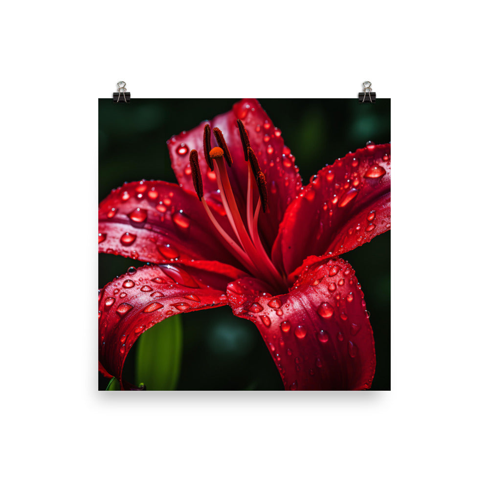 Red Lily in the Rain photo paper poster - Posterfy.AI