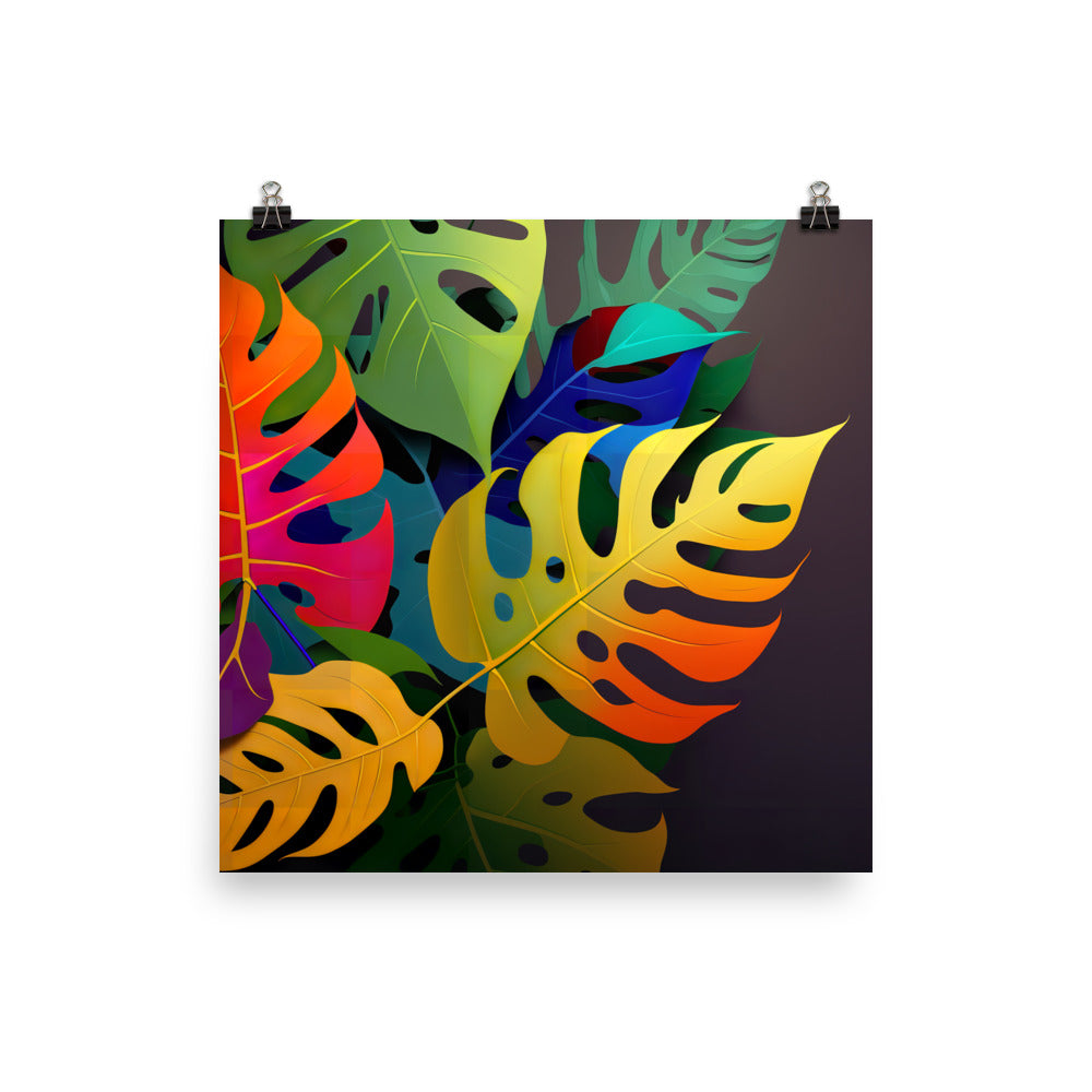 Monstera leaves in vibrant colors photo paper poster - Posterfy.AI